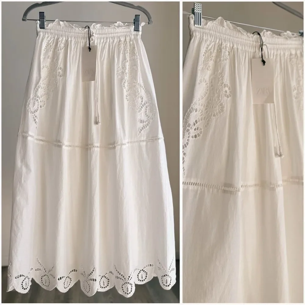 ZARA EMBROIDERED LONG SKIRT ZW COLLECTION LINED